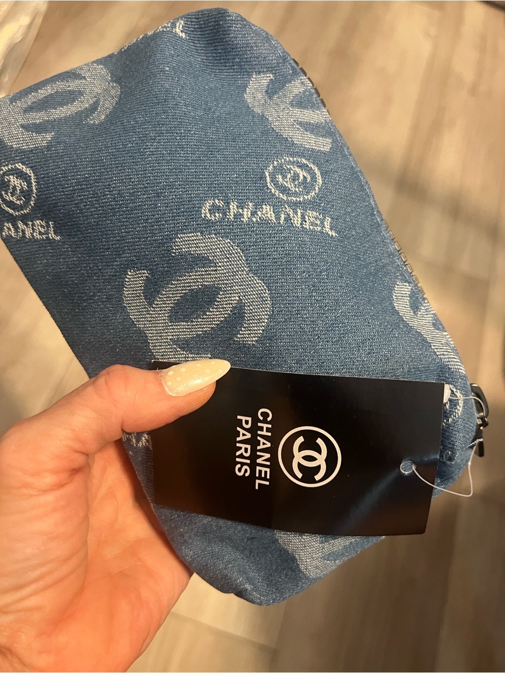 Women's Denim Makeup Logo Pouch - Blue